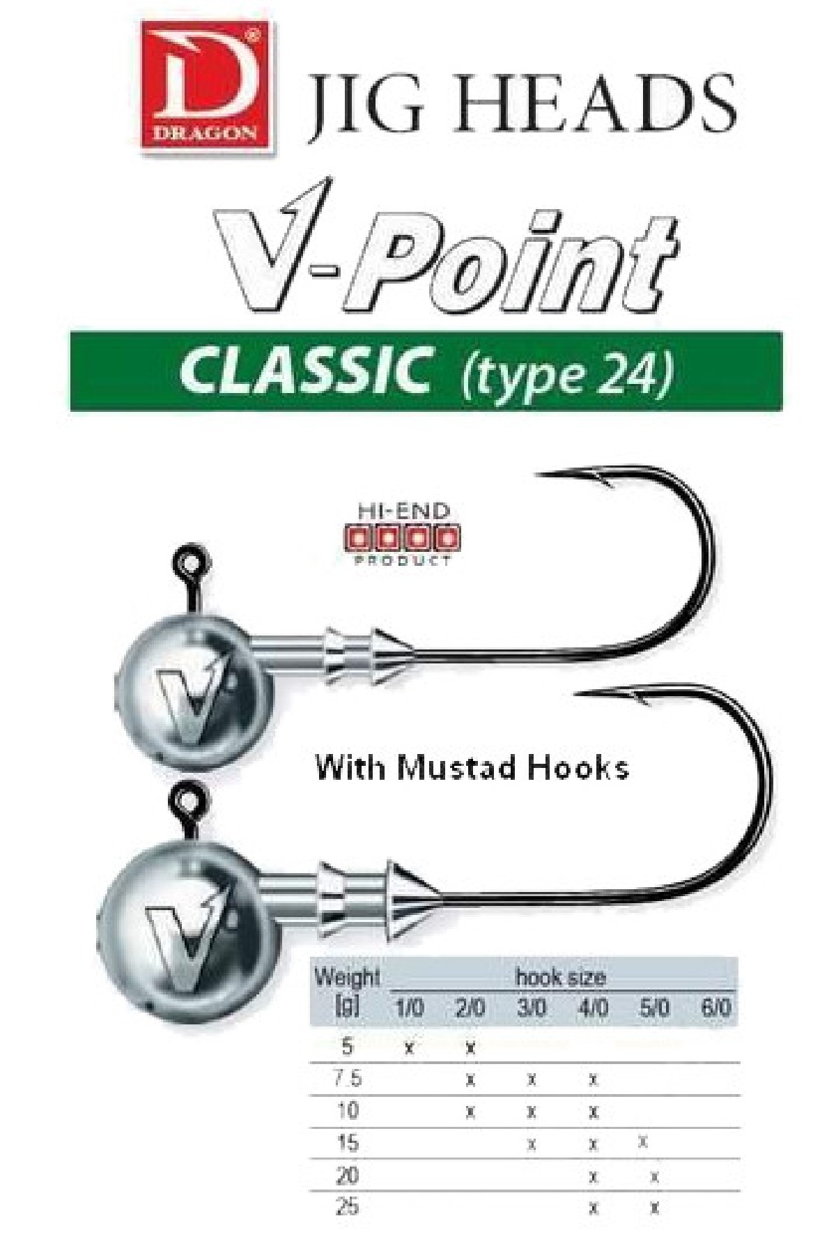 Dragon V-Point Jigkopf 15 gr 5 pcs. Size 3/0