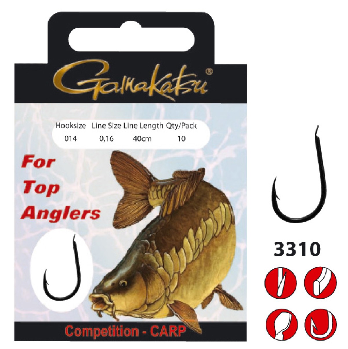 Gamakatsu Hook Bks-3310B Carp 40Cm Comp 0,20 mm-8, 6 st