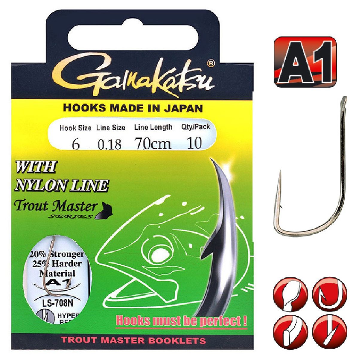 Gamakatsu Trout Master 708N Nylon 70Cm Haak: 6 Lijn: 0,18 mm