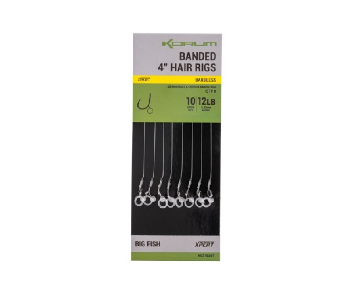 Korum Hair Rigs Banded Barbed 10cm 14b Size 8