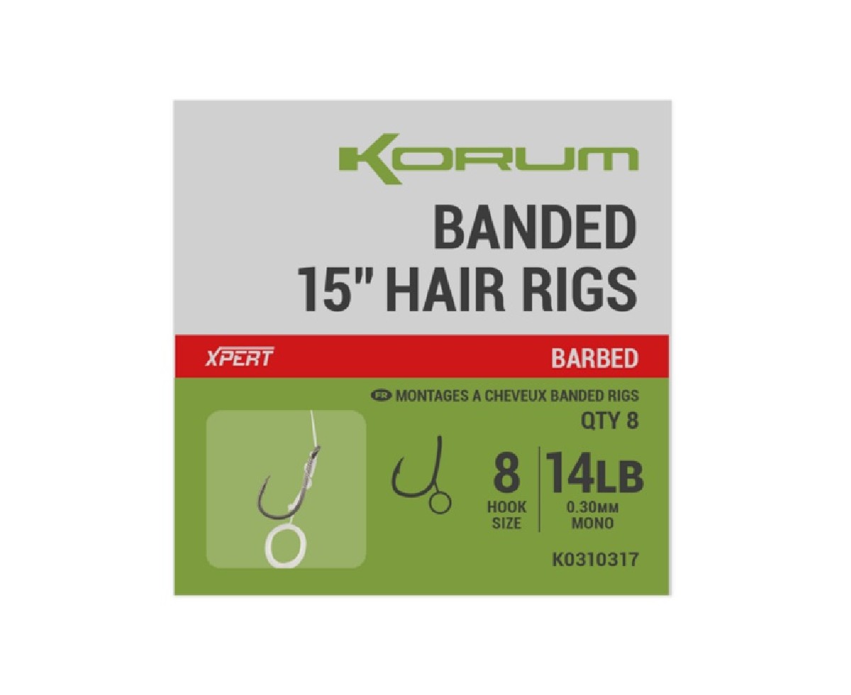 Korum Hair Rigs Banded Barbed 38cm 8lb Size 14