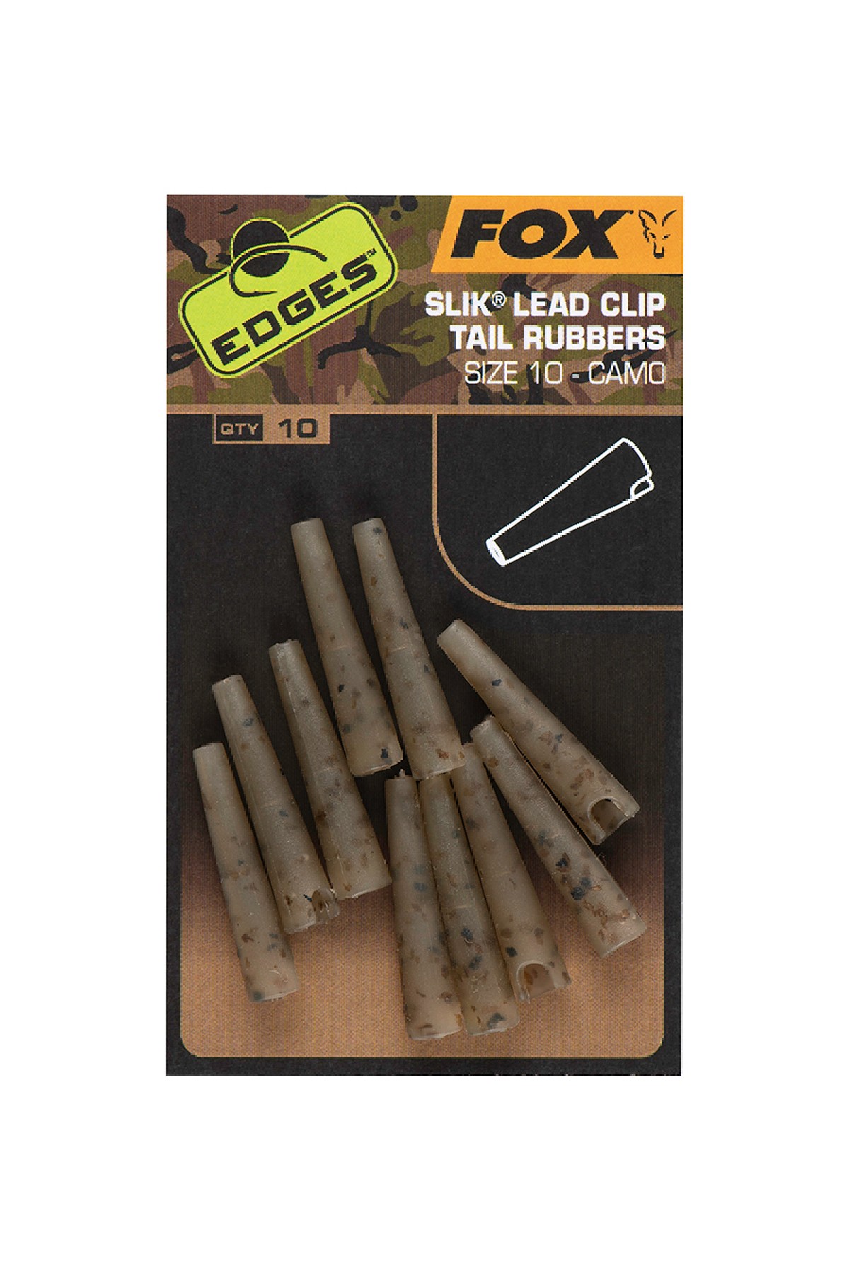 Fox Edges Camo Size 10 Slik Lead Clip Tail Rubber Fox Edges Camo Size 10 Slik Lead Clip Tail Rubber