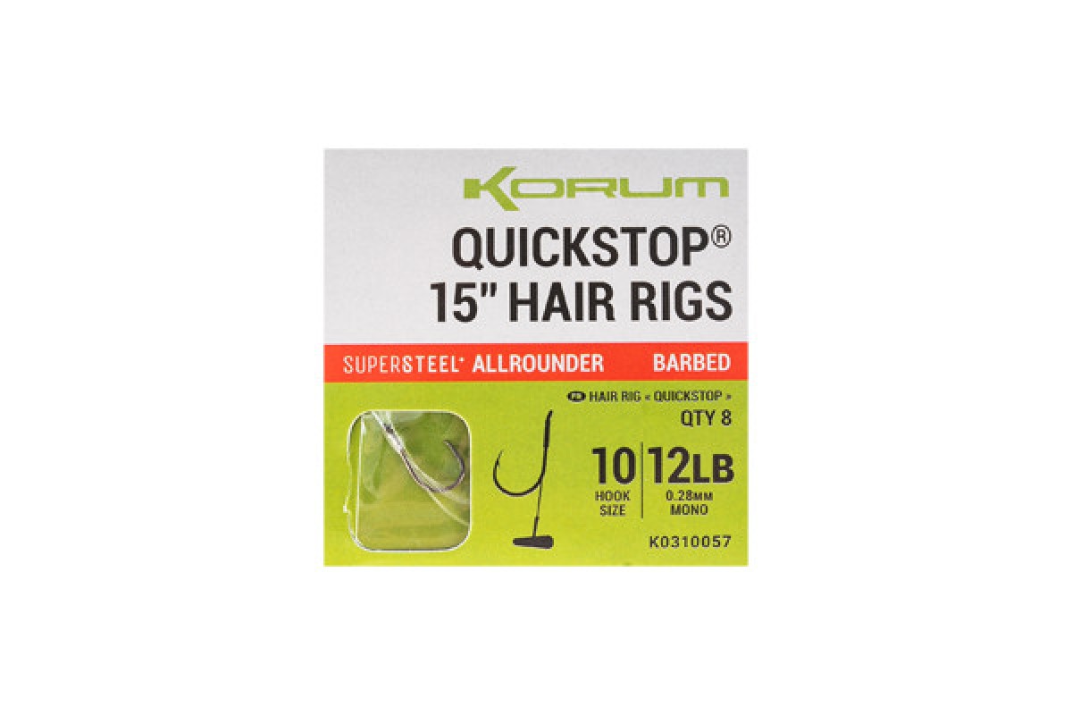 Korum Big Fish 10Cm Quickstops Hair Rigs Barbed 8st. Size 8