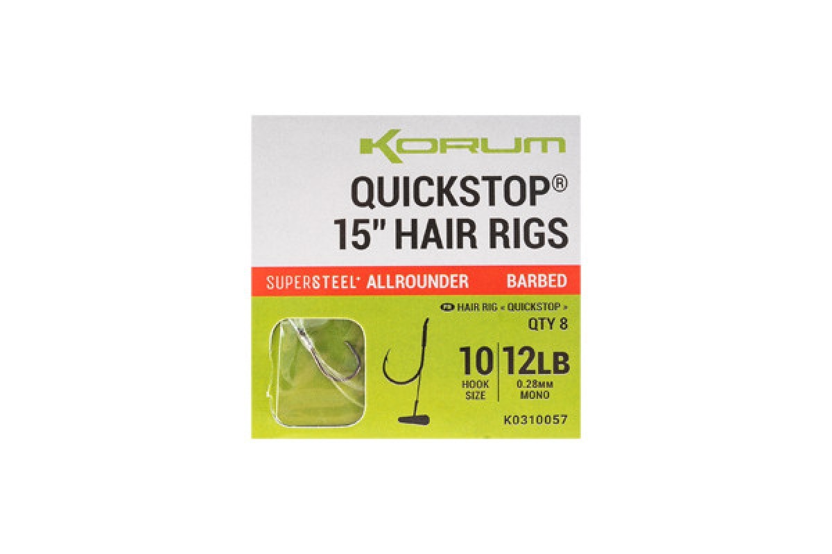 Korum Big Fish 10Cm Quickstops Hair Rigs Barbed 8st. Size 10