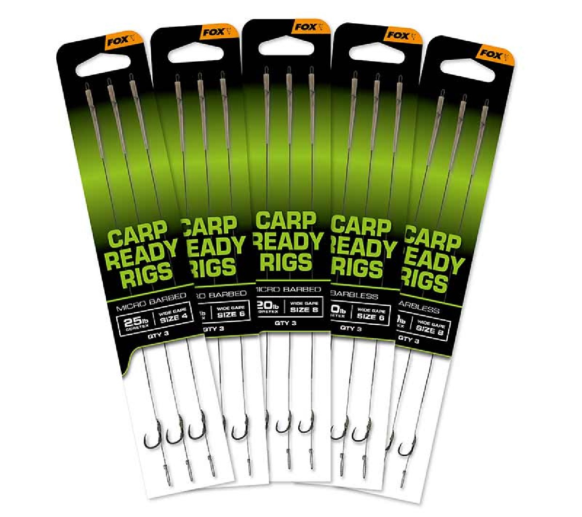 Fox Carp Ready Rigs Wide Gape Barbless Size 6 (20Lb) 3st.