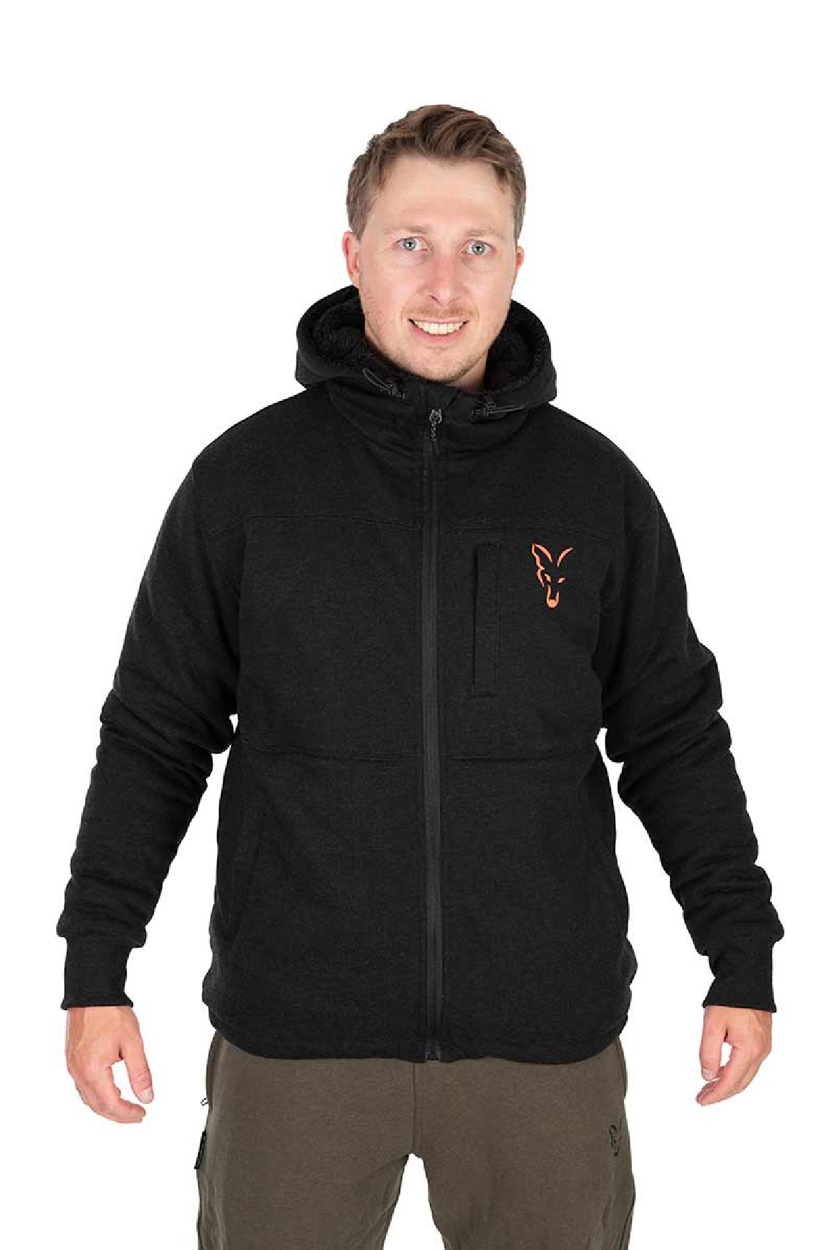 Fox Collection Sherpa Jacket Black & Orange Small