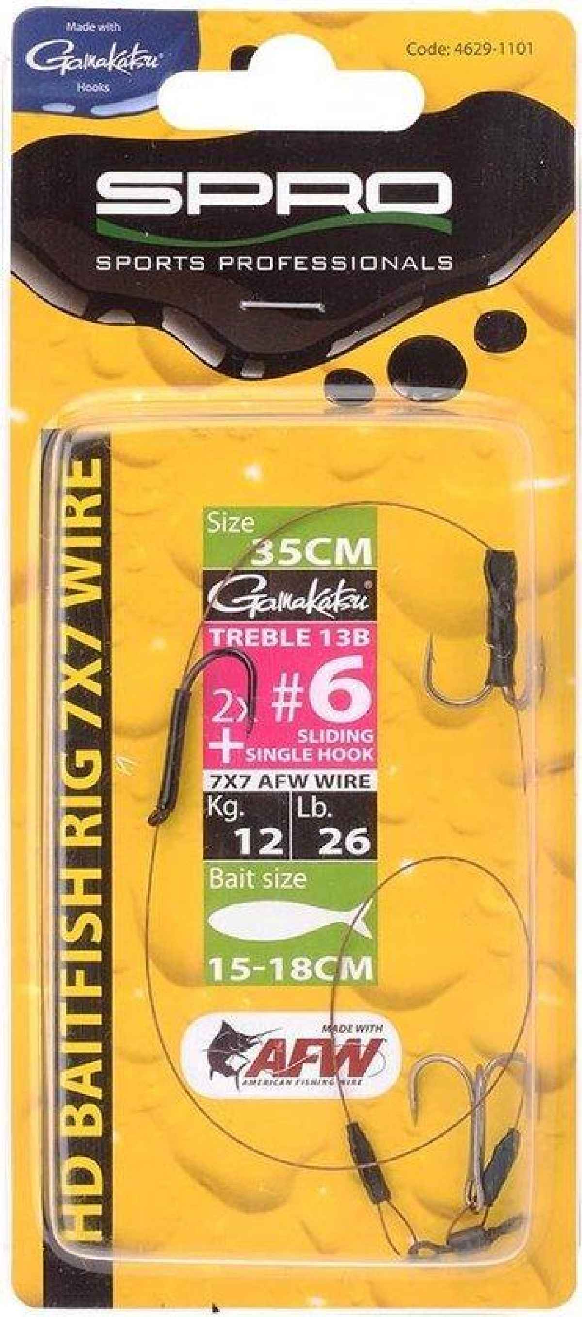 Spro Hd Baitfish Rig 2X Treble 1X Single Hook 18Kg 45cm 2x Treble Size 4 + Singlehook