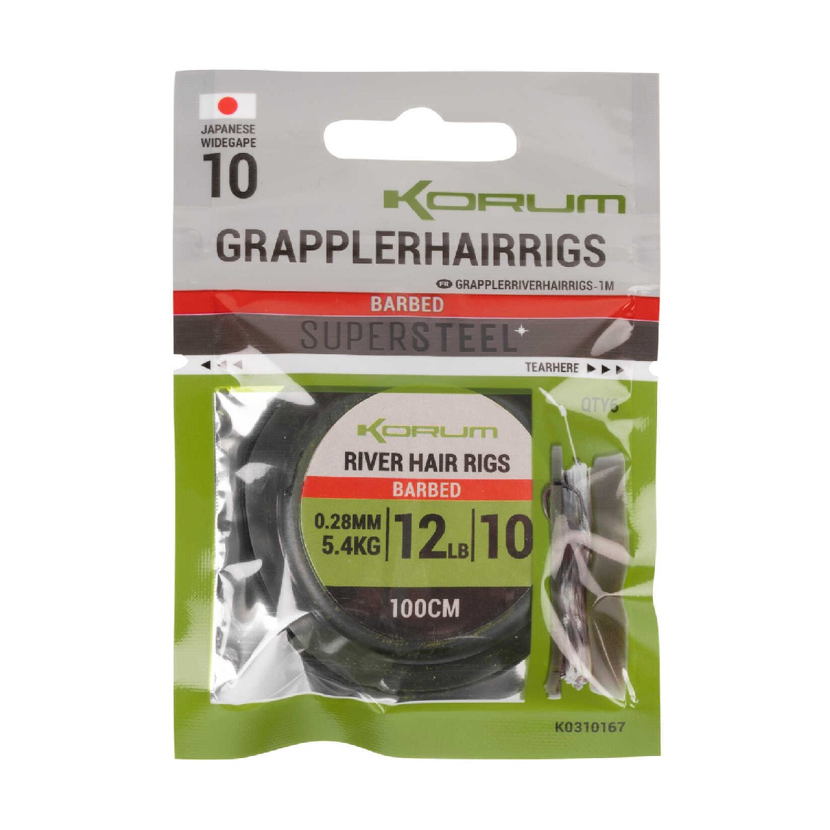 Korum Grappler Hair Rigs Barbed 1m Size 14