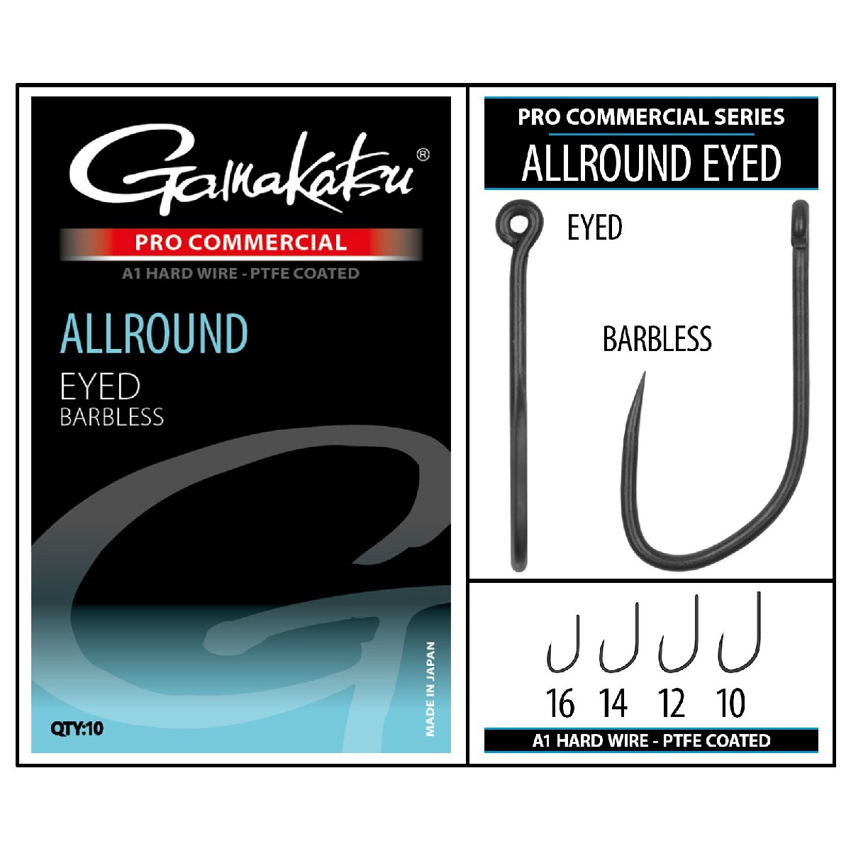 Gamakatsu Pro-C Allround Eyed A1 Ptfe Barbless Size 10