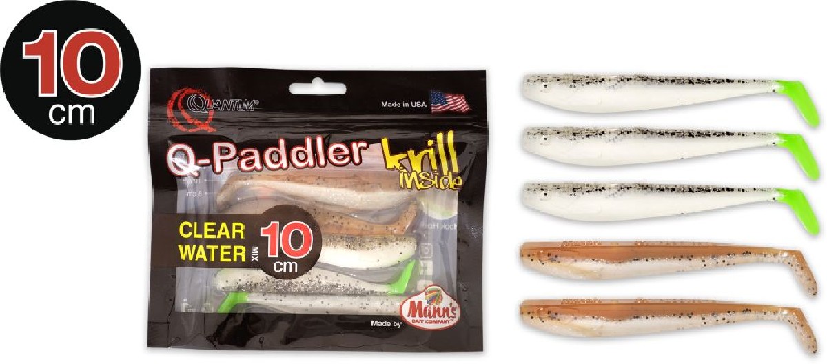 Quantum 10cm Q-Paddler Pack Clear: 3x salt & pepper UV-tail + 2x sand goby