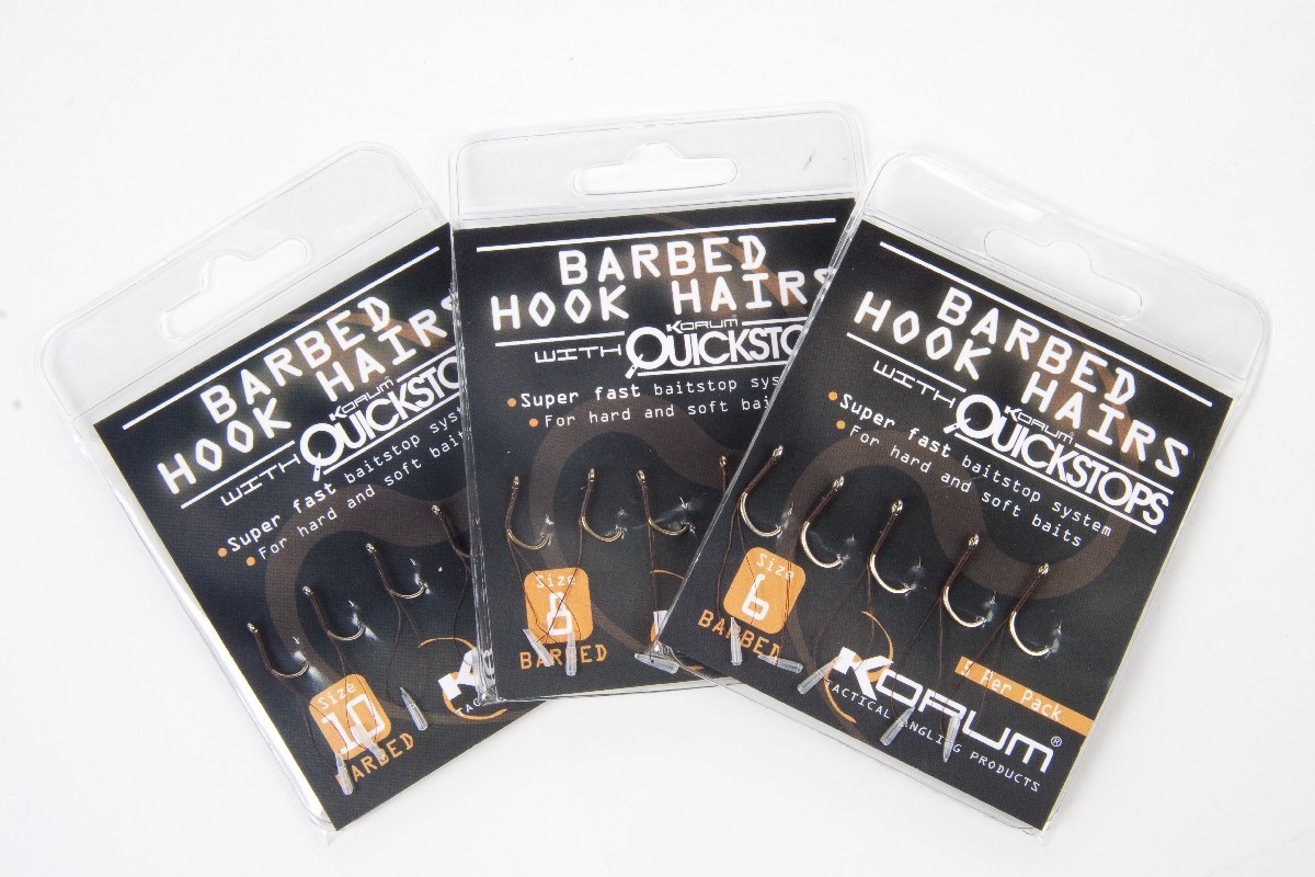 Korum Barbed Hook Hairs Mit Quickstops Size 10, 5 st