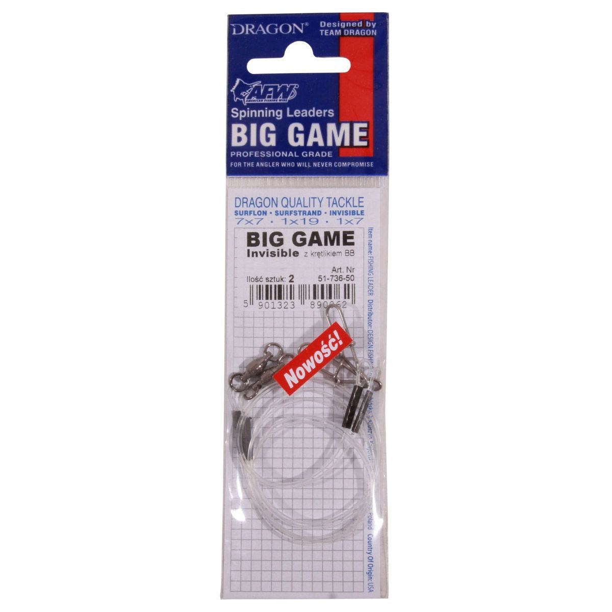Dragon Fluorocarbon Pike Leader 0,90mm 50cm 2pc.