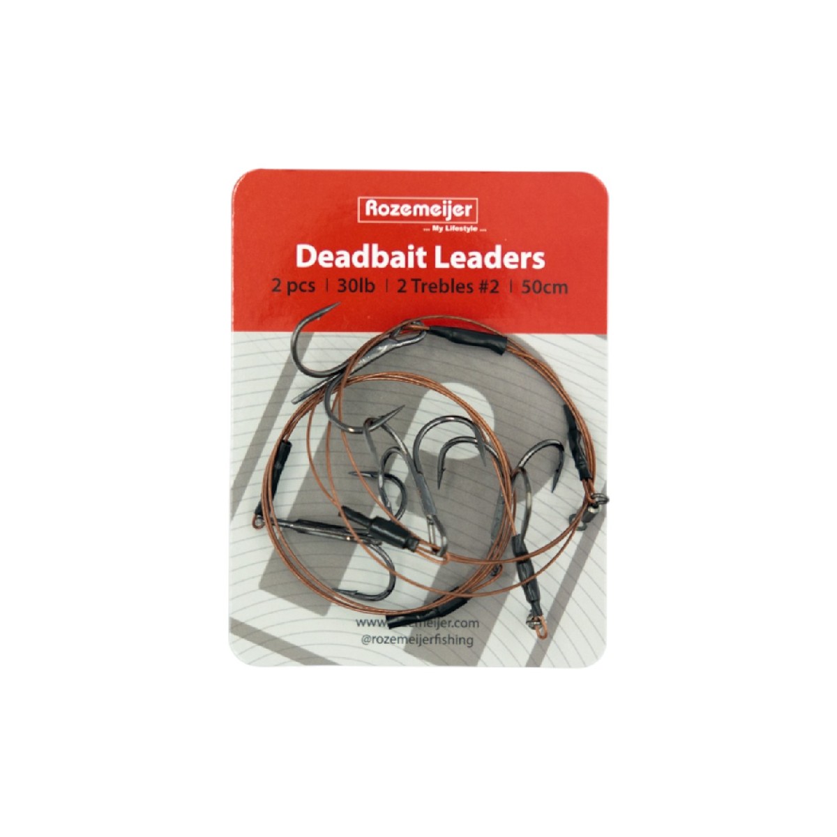Rozemeijer Deadbait Leaders 2x Size 2 Treble 50cm 30lb 2pc. Rozemeijer Deadbait Leaders 2x Size 2 Treble 50cm 30lb 2pc.