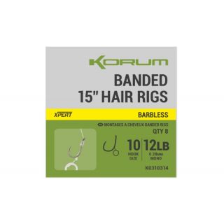 Korum Hair Rigs Banded Barbless 38cm 12b Size 10