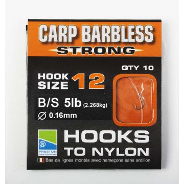 Preston Barbless Carp Strong Hooks To Nylon 38cm/15inch SIZE 16, 10 st